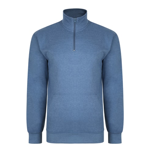 Bigdude Half Zip Marl Jumper with Kangaroo Pocket Light Denim Tall